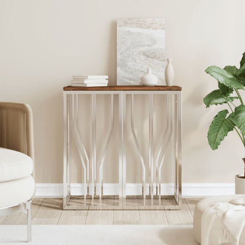 Console Table Silver Stainless Steel and Solid Wood Reclaimed 350037