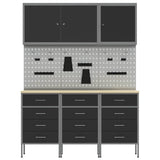 Work Bench with Drawer 8 pcs Black 150 x 55 x 200 cm Steel 3321434