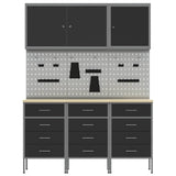 Work Cabinet with Drawer 8 pcs Black Engineered Wood and Steel 3321434