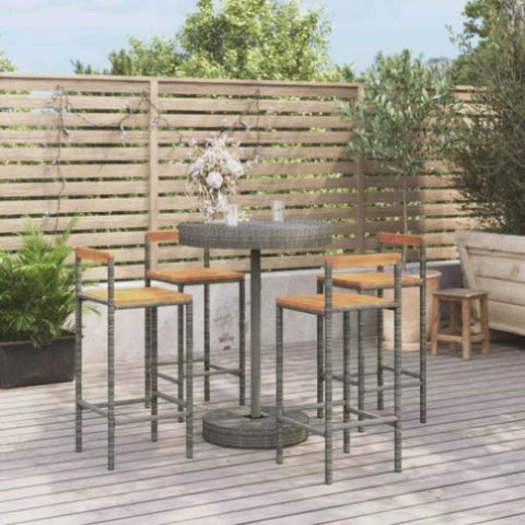 5 Piece Garden Bar Set Grey Poly Rattan&Solid Wood Acacia 3187721