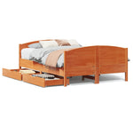 ZNTS Bed Frame without Mattress Wax Brown 135x190 cm Double Solid Wood Pine 3301799