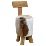 Stool Goatskin Leather and Solid Teak Wood 285206