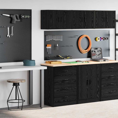 ZNTS Garage Cabinets 2 pcs Black Engineered Wood 3328333