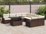 Garden Sofa Set with Cushion Manual 9 pcs Brown Poly Rattan 3357171