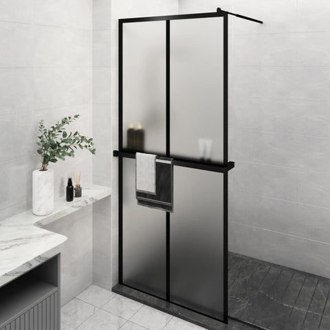 ZNTS Walk-in Shower Wall with Shelf Black 90x195 cm ESG Glass&Aluminium 3185458