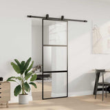 Sliding Door with Hardware Set Black 76x205 cm Tempered Glass 3375817
