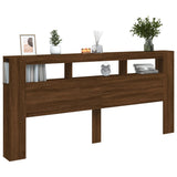 LED Headboard Brown Oak 220x18.5x103.5 cm Engineered Wood 837378