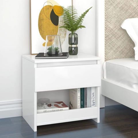 ZNTS Bedside Cabinets 2 pcs High Gloss White 40x30x39 cm Engineered Wood 803456