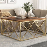 Coffee Table Gold Stainless Steel and Solid Sleeper Wood 349982