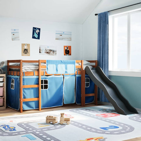 Kids' Loft Bed with Curtains Blue 80x200 cm Solid Wood Pine 3309072