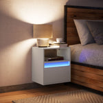 ZNTS Wall-mounted Bedside Cabinet with LED Lights White 3307975
