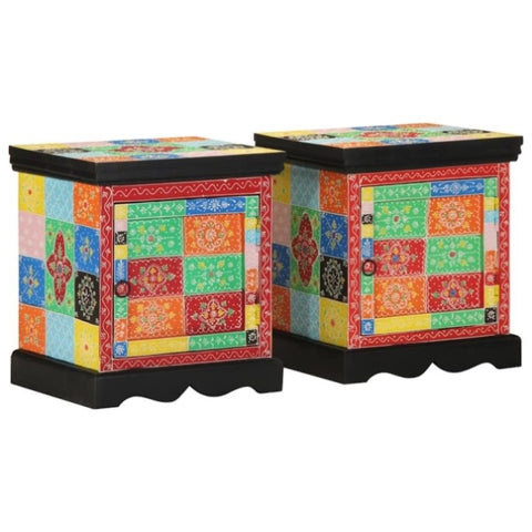 ZNTS Bedside Cabinet 2 pcs Multicolour 40x35x45 cm Solid Wood Mango 4017563