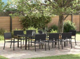 Garden Dining Set with Cushion 9 pcs Black Poly Rattan 3379708