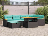7 Piece Garden Sofa Set with Cushions Brown Poly Rattan Acacia 3328114