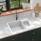 Kitchen Sink with Overflow Hole Double Basins White Granite 147088
