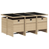 7 Piece Garden Dining Set with Cushions Mix Beige Poly Rattan 3210552