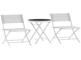 3 Pieces Outdoor Bistro Set, Glass Top Outdoor Table and 2 Folding Chairs with Protecting Feet, T3398P328516