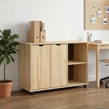 Rolling Cabinet Brown 100 x 39 x 65.5 cm Solid Pine Wood 42032399