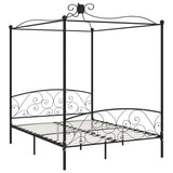 284478 Canopy Bed Frame without Mattress Black Metal 160x200 cm