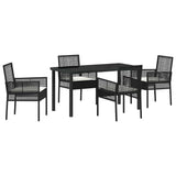 Garden Dining Set with Cushion 5 pcs Black Poly Rattan 3379865