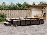 17 Piece Garden Dining Set with Cushions Brown Poly Rattan 3210645