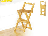 Wooden Folding Bar Stool Bamboo Kitchen Counter Height Stools with Backrest NEW 12124408