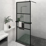 Walk-in Shower Wall with Shelf Black 80x195cm ESG Glass&Aluminium 3185454