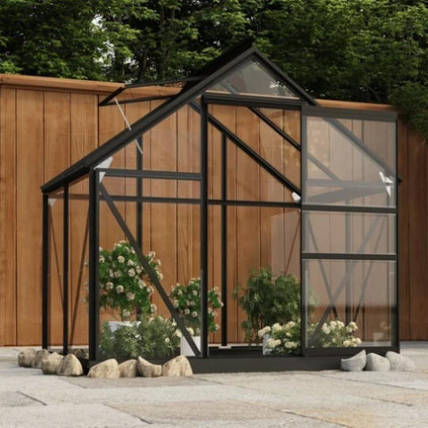 ZNTS Glass Greenhouse Anthracite 155x103x191 cm Aluminium 3082333