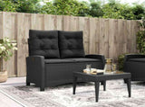 Reclining Garden Bench with Cushions Black Poly Rattan 368226