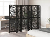 Room Divider 6 Panels Black Solid Wood Paulownia 358763