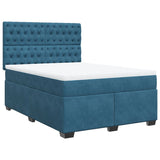 ZNTS Box Spring Bed with Mattress Blue 140x190 cm Velvet 3290916