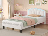 3ft Single Upholstered Bed with LED Adjustable Shell Shape Headboard, Soft Velvet Bed Frame with N652P242015W