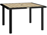 Square Garden Dining Table with 5.4cm Parasol Hole, Slatted Top, Metal Frame, 86 x 86 x 71cm, Brown T3398P320129