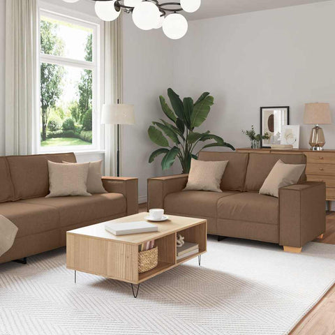 Sofa Set with Cushion 3 pcs Brown 220 x 78 x 84 cm Fabric 3324613