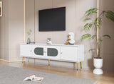 Modern TV Stand, 4doors, Metal bracket, TV Cabinet Storage Sideboard with 2 glass doors, TV N605P407493W