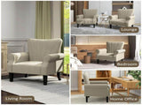 Upholstered Accent Chair with Rolled Arms and Wood Legs, Armchair for Living Room Bedroom, Beige T3398P329554
