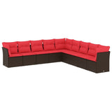 9 Piece Garden Sofa Set with Cushions Brown Poly Rattan 3217784