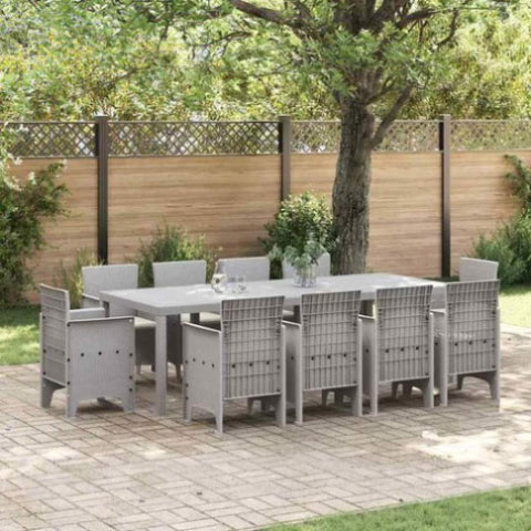 Garden Dining Set 11 pcs Light Grey Polt rattan 3378611