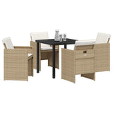 Garden Dining Set with Cushion 5 pcs Beige Poly Rattan 3379956