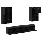 TV Wall Cabinet Set with LED Lights with LED 7 pcs Black Oak 3402796