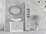 180cm Slim Bathroom Cabinet, with Drawer, Shelves and Cupboards - Light Grey T3398P343563