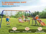 Four-In-One Metal Garden Swing Set, with Double Swings, Glider, Slider, Ladder - Orange and Blue T3398P347543