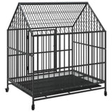 Dog Cage with Wheels Black Galvanised Steel 172208