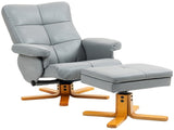 PU Leather Swivel Recliner Chair with Footstool, Wooden Base and Storage for Living Room, Light Grey T3398P423085