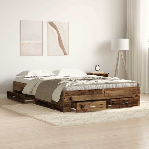 Bed Frame with Drawers Old wood 140 x 200 cm Engineered wood 3333966
