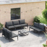 Garden Sofa Set with Cushion 8 pcs Black Steel 3378982