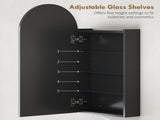 Arched Bathroom Mirror Cabinet with Adjustable Glass Shelves - Black T3398P423545