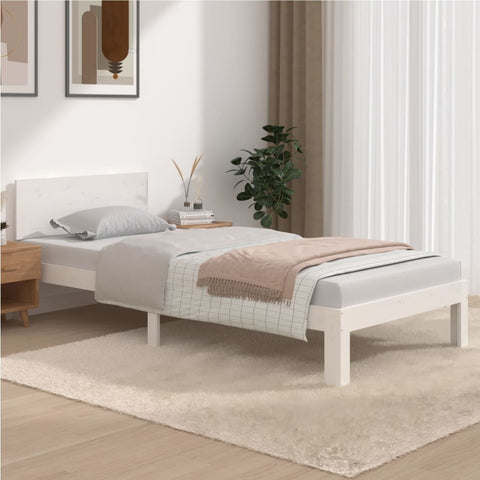 Bed Frame without Mattress White Solid Wood Pine 90x200cm 810481