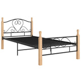 Bed Frame Black and natural Powder-coated metal, solid oak wood 324939