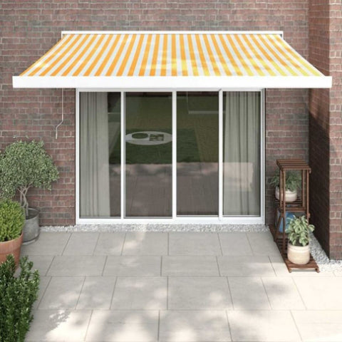 Retractable Awning Yellow and White 3.5x2.5 m Fabric and Aluminium 3154532